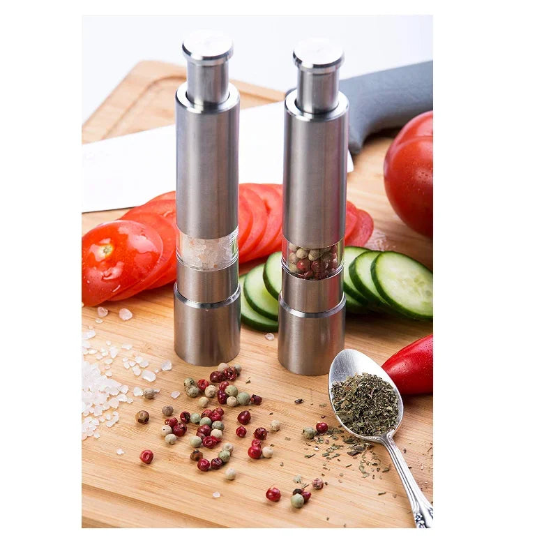 Pak Blue 47®Manual Press Pepper Grinder | Stainless Steel Thumb Push Salt & Spice Mill