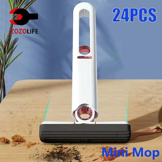 Pak Blue 47®Mini Squeeze Mop (8/24 Pcs) | Self-Squeezing Folding Mop for Desk, Kitchen & Car